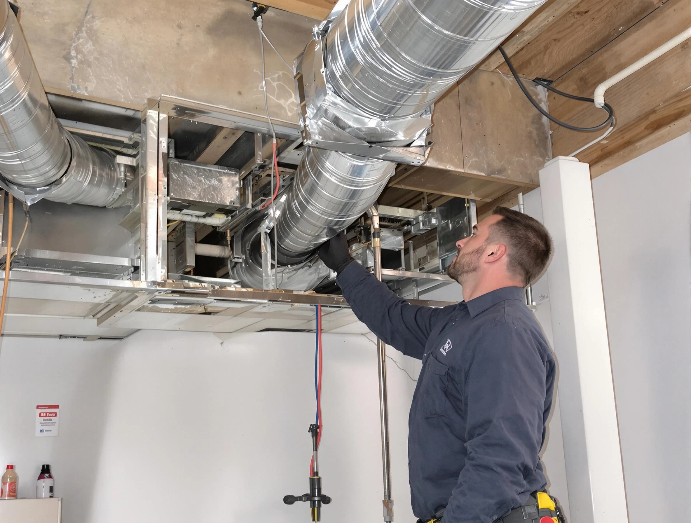 Mountain Brook Air Duct Cleaning technician performing professional air duct repair using specialized tools in Mountain Brook