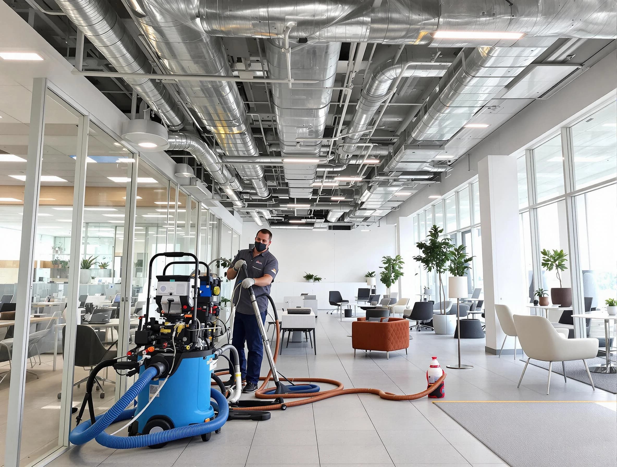 Mountain Brook Air Duct Cleaning team conducting comprehensive commercial duct cleaning at a business location in Mountain Brook