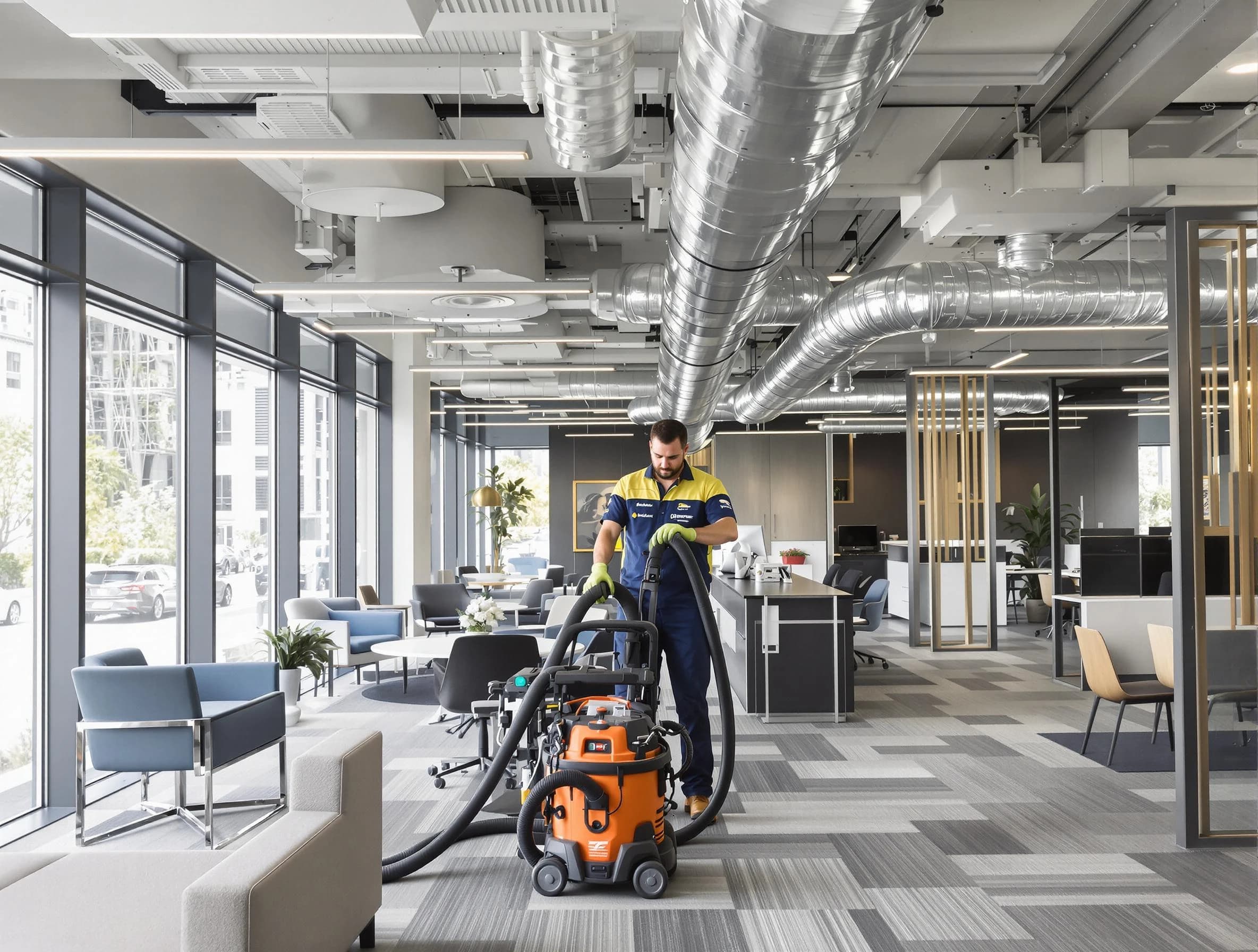 Mountain Brook Air Duct Cleaning team performing thorough commercial duct cleaning at a Mountain Brook business center