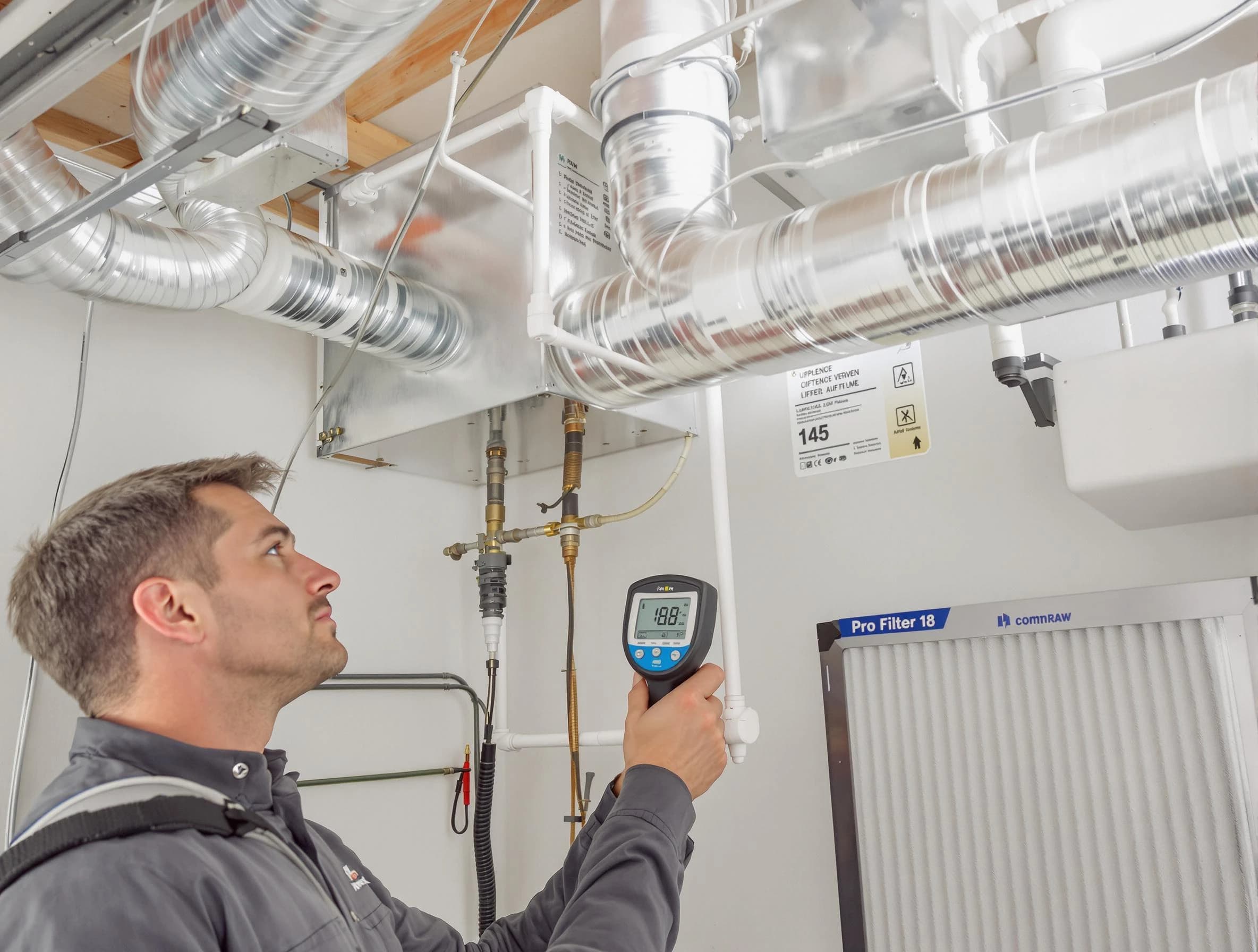 Mountain Brook Air Duct Cleaning expert conducting detailed filter system inspection using diagnostic tools in Mountain Brook
