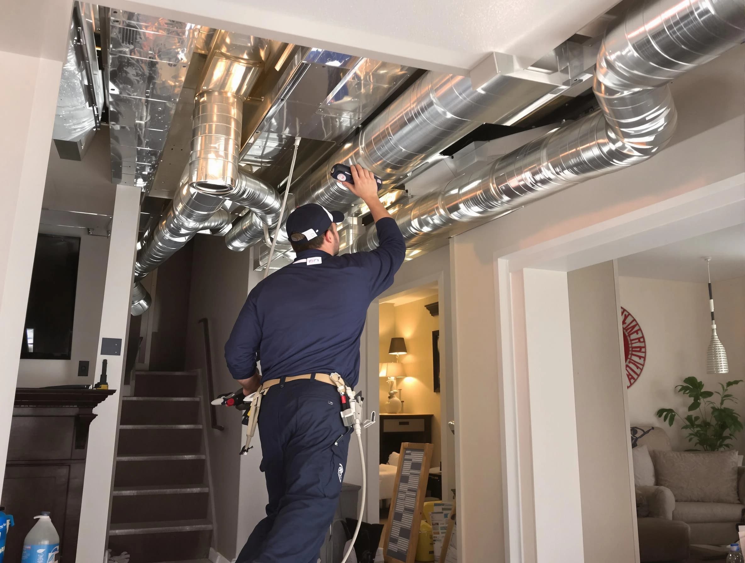 Mountain Brook Air Duct Cleaning expert performing specialized duct cleaning in a mobile home in Mountain Brook