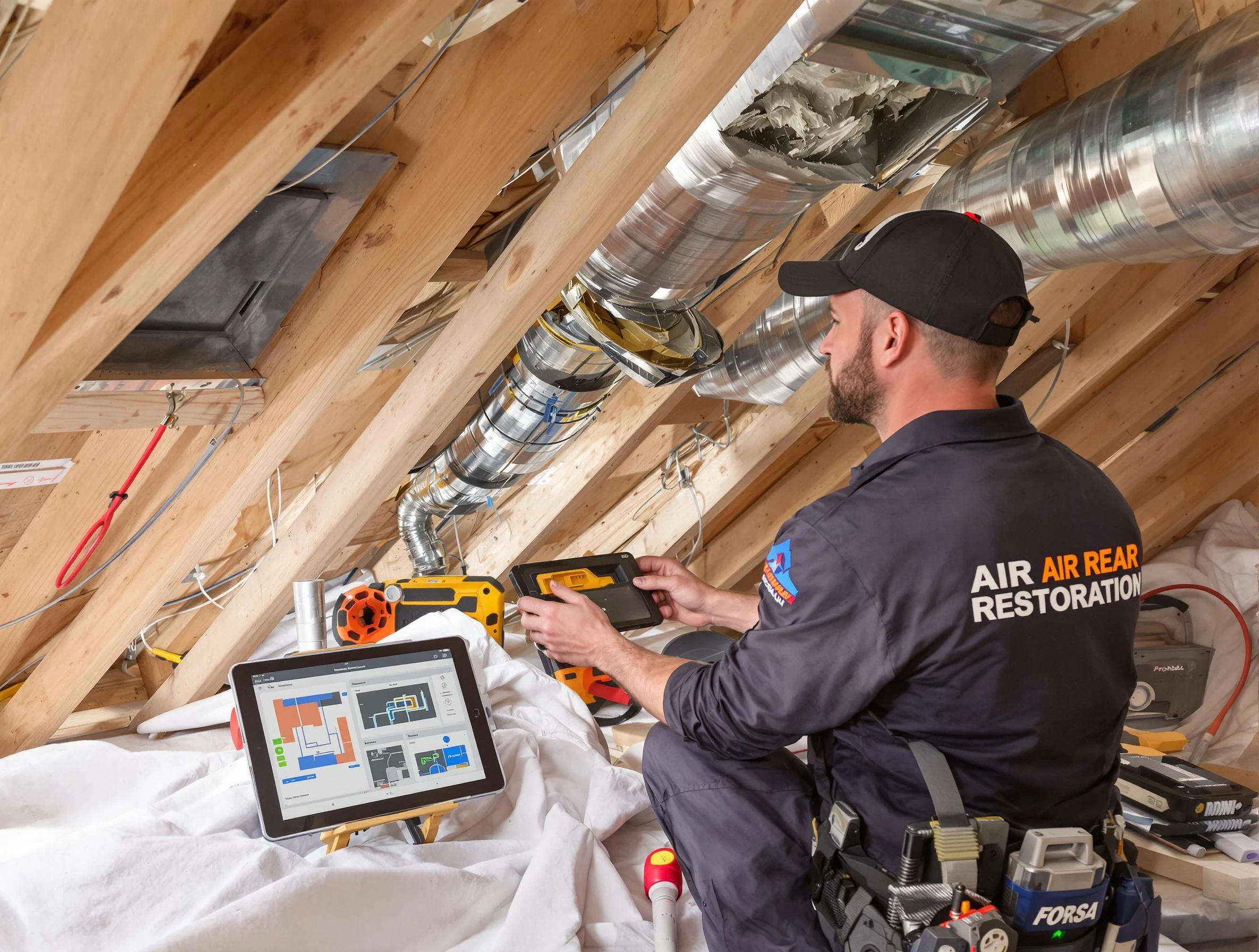 Mountain Brook Air Duct Cleaning technician performing precise duct repair work in Mountain Brook