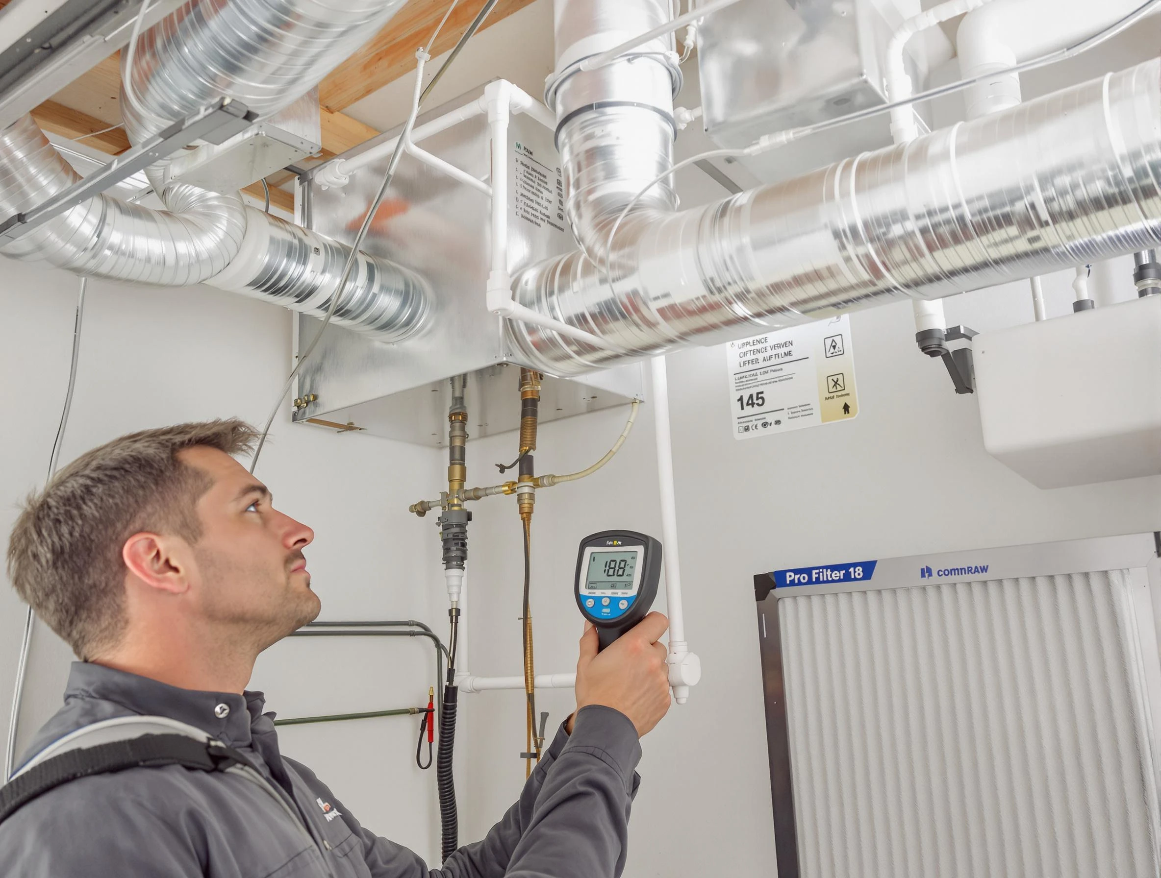 Mountain Brook Air Duct Cleaning expert conducting detailed filter system inspection using diagnostic tools in Mountain Brook