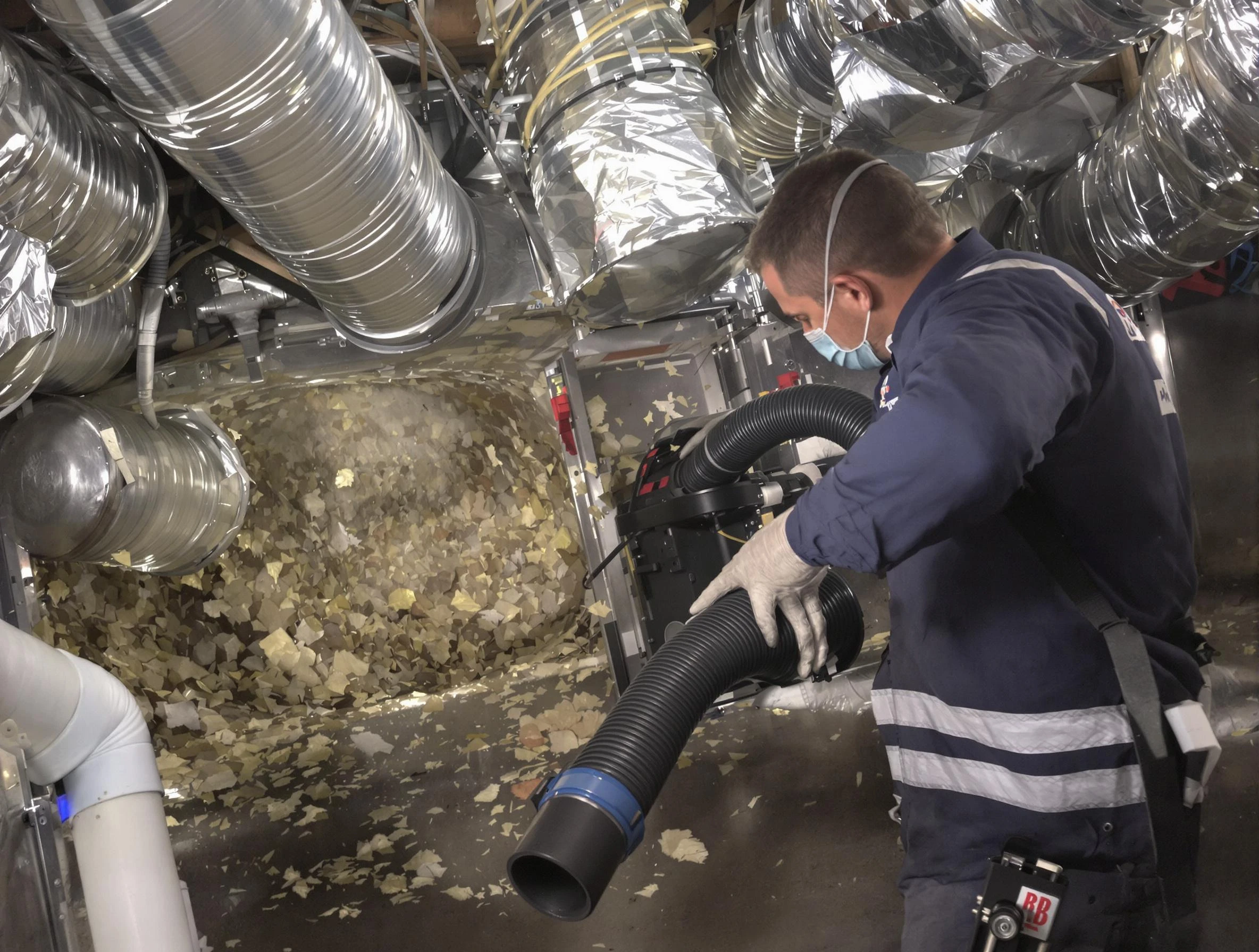 Mountain Brook Air Duct Cleaning specialist operating negative pressure cleaning equipment for thorough duct maintenance in Mountain Brook